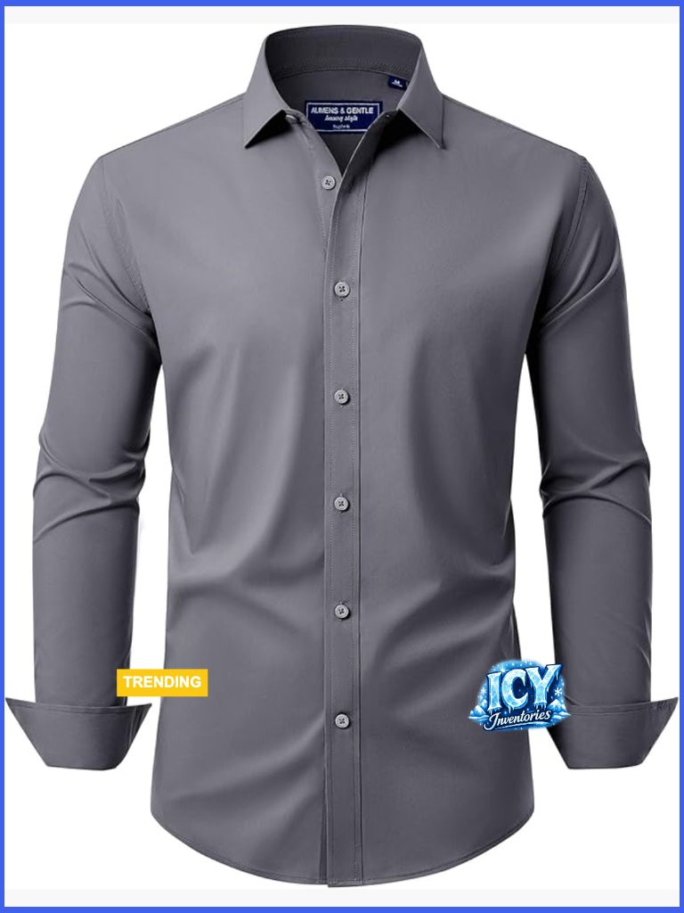 Men's Dress Shirt Regular Fit Stretch Stain Shield Long Sleeve Button Down